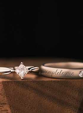 Z先生原创磨砂925银t培养钻石情侣戒指银白求婚时尚简单戒指