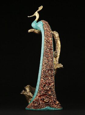 铜孔雀红酒架玄关餐厅桌面摆件大号中式家居黄铜装饰品日常送礼