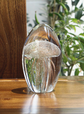 水晶球琉璃发光水母摆件手工艺品海洋动I物鱼缸造景生日礼物送女