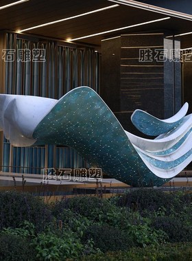 石材艺术品雕塑定制不锈r钢金属抽象圆环飘带装饰商业场所石雕摆