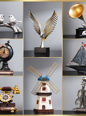 复古小摆件留声机创意p家居客厅玄关欧式轻奢酒柜装饰品书架书柜