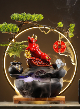 招财猫流水喷泉摆件循环流水招财生财办公室吧台桌面乔迁开业礼品