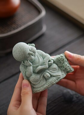 新中式禅意勤学小和尚茶宠摆件花盆鱼缸盆景微景观造景摆设装饰品