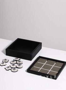 一匚现代轻奢金属皮质XO棋盘样板间书房客厅茶几桌面创意艺术摆件