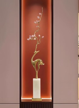 高级轻奢抽象艺术鹿摆件入户玄关进门壁龛客厅竖高招财旺宅装饰品