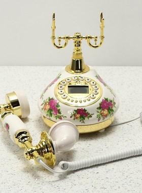 座机道具摆件样板房客厅欧式复古老式古董仿古固定电话机摆设饰品