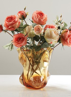 现代轻奢琉璃果盘花瓶摆件客厅酒店样板间玄关桌面收纳盘插花花器