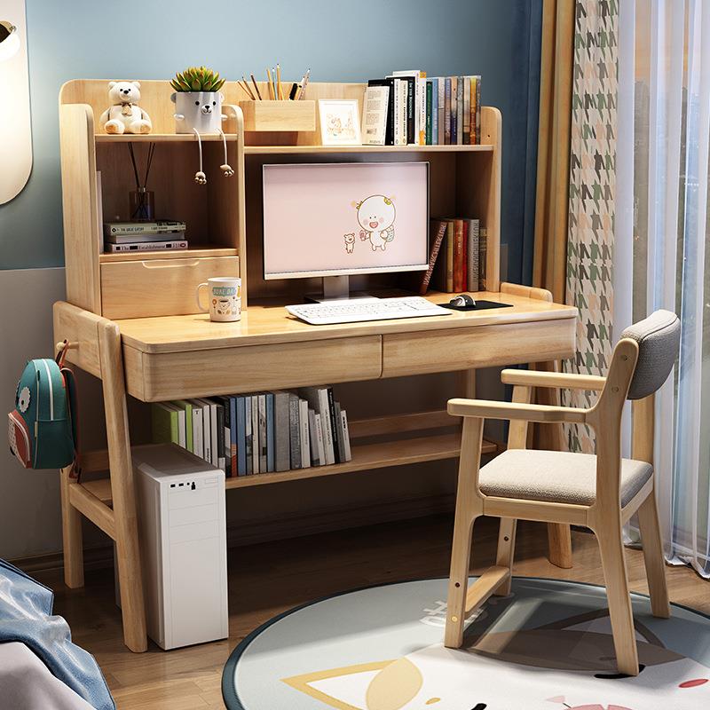 Multifunctional children's study table, primary school student desk, liftable solid wood writing table, home bedroom desk and chair set