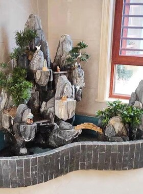 户外庭院别墅大型假山流水喷泉循环水摆件鱼池客厅水幕墙假山造景