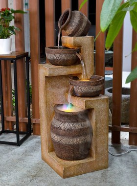 owi现代简约流水喷泉客厅玄关加湿器电视柜旁摆件办公室升才景观