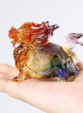 古法琉璃龙龟摆件办公室家居工艺装饰品龙头乌龟店铺开业礼吉祥物