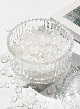 天然白水晶碎石碗原石矿石手链手串净化消磁碗摆件收纳盒器皿摆件