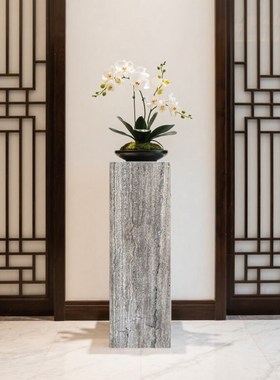 天然洞石底座座玄关装饰立柱花盆高低摆台大理石摆件底座高端定制