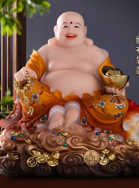 汉白玉欢喜弥勒佛大肚开心笑佛像弥勒佛菩萨招财摆件家用佛堂供奉