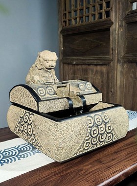 招财流水摆件循环水新中式一本万利办公室桌面景观高档客厅装饰品