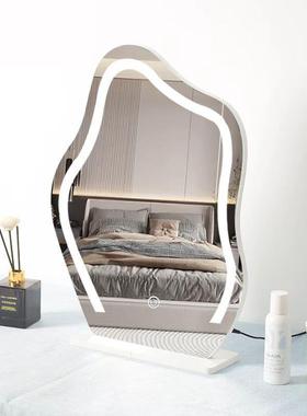 创意桌面化妆镜云朵带灯台式LED智能化妆镜卧室带灯网红化妆镜