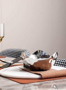 【八度空间】北欧样板房间西餐具套装摆台装饰餐桌摆件不锈钢碗