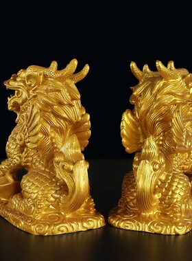 铜麒麟摆件一对 纯铜八卦其林大号客厅玄关门口办公室店铺摆设