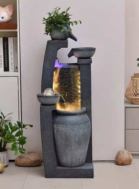 阳台造景客厅加湿器鱼池鱼缸景观循环水喷泉新款高山流水风车摆件