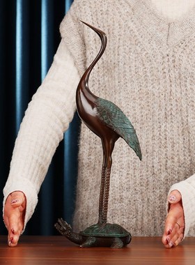 新中式精品龟鹤仙鹤黄铜摆件送老人寿星祝寿贺礼客厅玄关送礼盒装