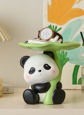 欢迎回家钥匙收纳玄关摆件高颜值熊猫装饰品客厅鞋柜电视柜置物架