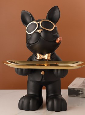 斗牛犬狗收纳摆件进门放钥匙托盘前台糖果盘子茶几客厅玄关装饰品
