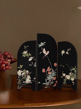 中古风摆件小屏风桌面摆件新中式茶桌家居边柜玄关装饰品复古摆画