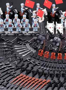 中国军人积木红军长征先锋南昌起义打仗人仔士兵玩具男孩拼装迪龙