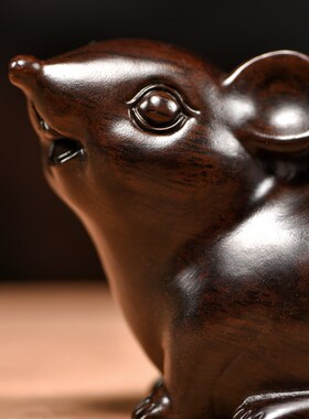 实木老鼠摆件黑木头木雕木质十二生肖鼠补角手工红木装饰小工艺品