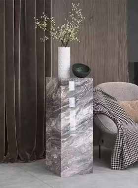岩板置物花架轻奢高档办公室家居客厅沙发旁边大型落地装饰品底座