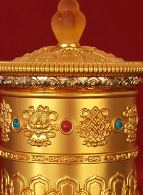 德田藏族转经简新款合金电动转金轮莲花底座插电金筒家用佛堂摆件