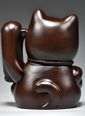 黑檀木雕招财猫摆件实木雕刻开业送礼店铺收银台家居客厅桌面装饰