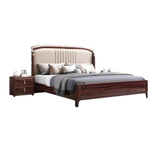 新中式乌金木1.8M实木床简约大气双人主卧婚床中式别墅储物高箱床 - 图3