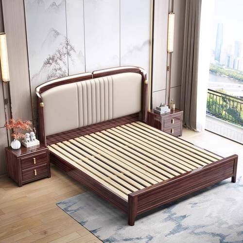 新中式乌金木1.8M实木床简约大气双人主卧婚床中式别墅储物高箱床 - 图0