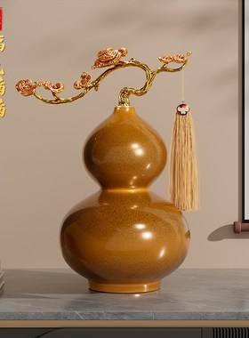 吉祥葫芦摆件高档新中式客厅玄关酒柜办公室装饰品乔迁新居礼品