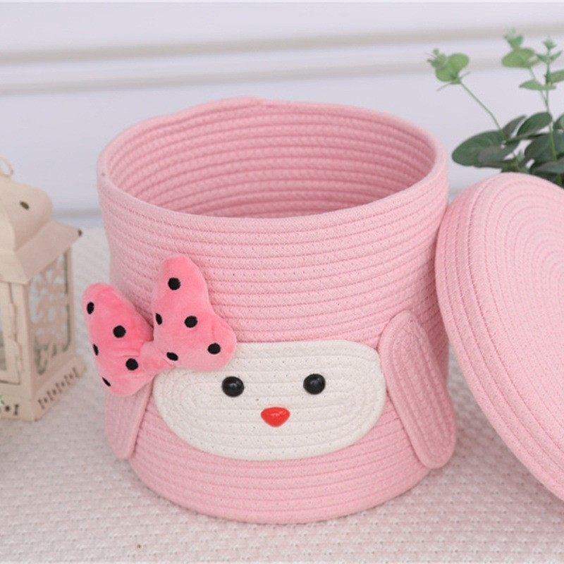 可爱收纳篮杂物蔬菜编织收纳筐零食玩具粉色蝴蝶结棉绳带盖收纳盒,淘宝优惠券,粉丝福利购,淘宝优惠卷