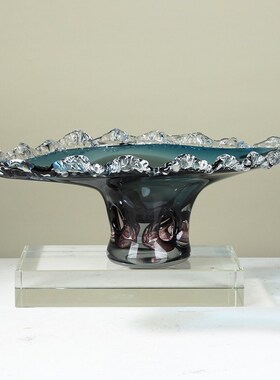 轻奢蓝色艺术艺术玻璃果盘零食干果收纳盘客厅桌面样板间装饰摆件