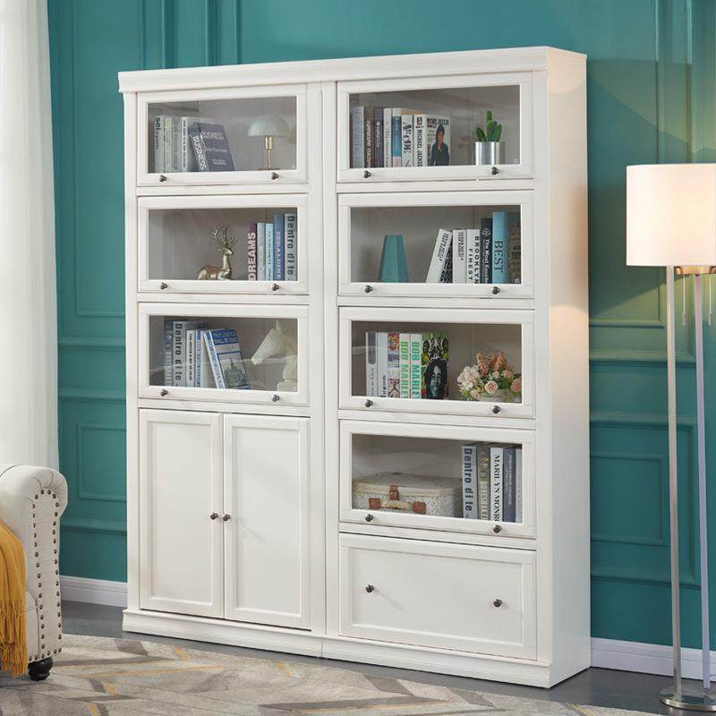 美式实木书柜客厅置物架玻璃门儿童收纳书架书橱落地防尘储物柜子,淘宝优惠券,粉丝福利购,淘宝优惠卷