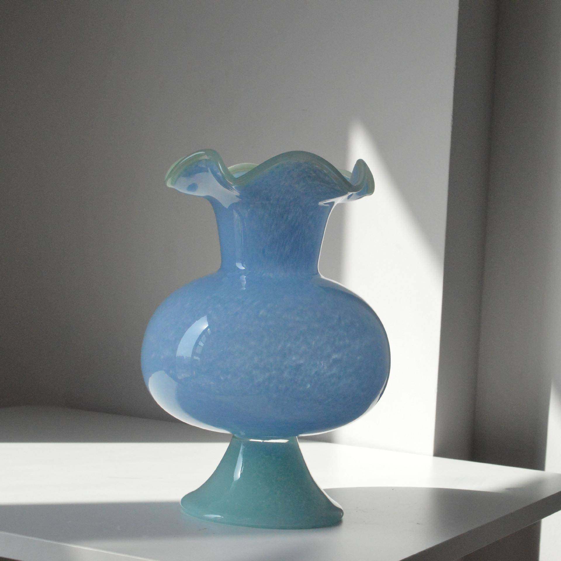 法式欧式北欧小清新多巴胺粉蓝色高脚风灯花瓶琉璃玻璃艺术插花器,淘宝优惠券,粉丝福利购,淘宝优惠卷