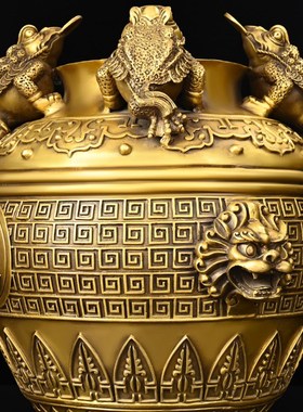 铜四方纳财金蟾米缸铜招聚米缸聚宝盆家居公司店铺装饰工艺品礼品