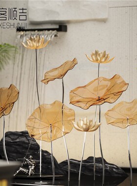 亚克力摆件荷叶金属荷花酒店水景荷叶荷花雕塑水池水景荷花摆件