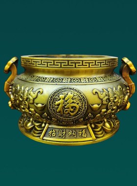 纯黄铜香炉九龙摆件居家用客厅熏炉室内中式佛堂祠堂供养开业送礼