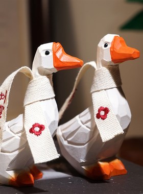 三十鹅立好运大白鹅手工木雕小摆件可爱工位装饰30岁生日礼物