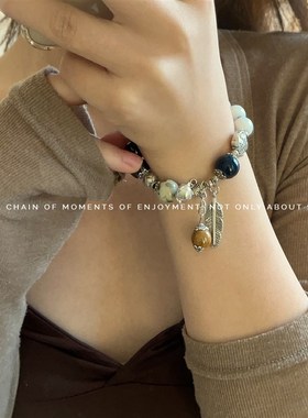 手作款~超音素新中式民族风陶瓷串珠手链女复古情侣小众设计手串