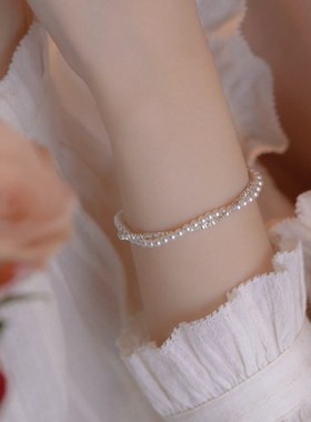 999纯银碎银子珍珠手链女生轻奢小众精致叠戴碎银几两手饰品闺蜜