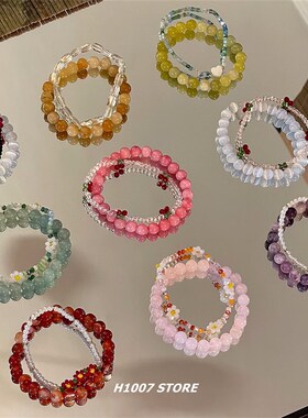 夏日必入款糖果配色手串双层叠戴碎花串珠女生手链情侣款闺蜜新款