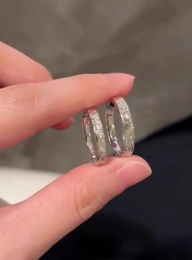 天作之合戒指999纯银情侣对戒小众素圈一对款情人节礼物送男女友