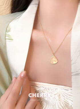 笑面佛公粉玉髓吊坠项链女新中式国潮旗袍锁骨链简约百搭气质颈链