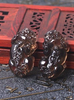 黄紫茶白水晶一钱貔貅吊坠男女款项坠可做手链本命年财运手串饰品