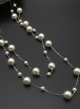经典仿珍珠超长项链简约时尚轻奢淑女多层连衣裙配饰2023年毛衣链